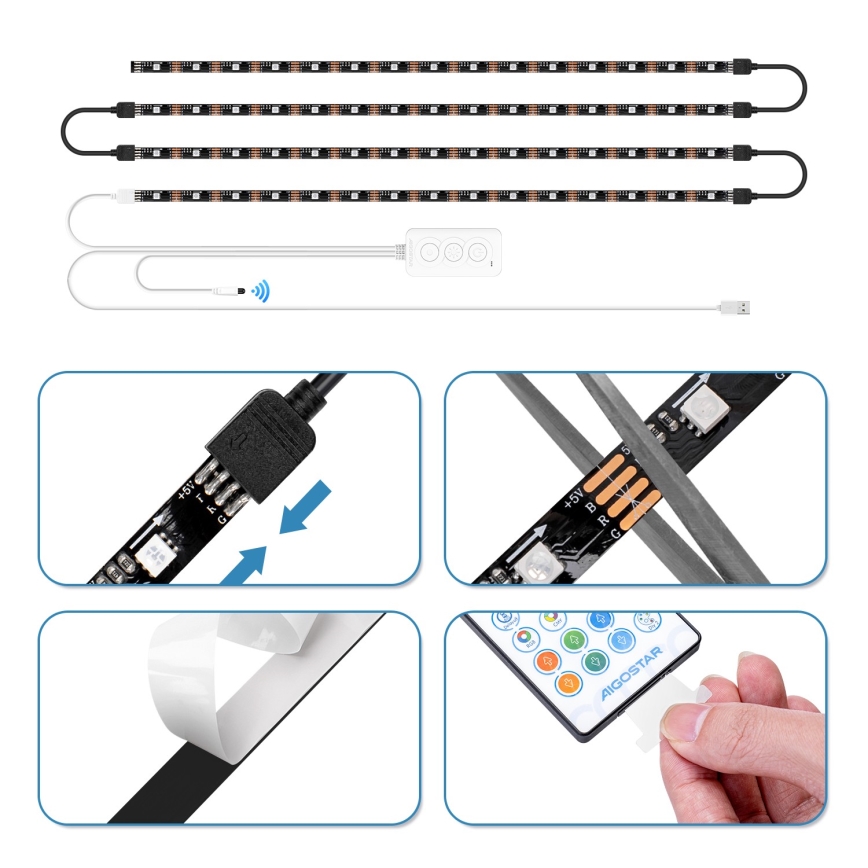 Aigostar - LED RGB Chytrý stmívatelný pásek 4x0,5m LED/4,5W/5V Wi-Fi + dálkové ovládání