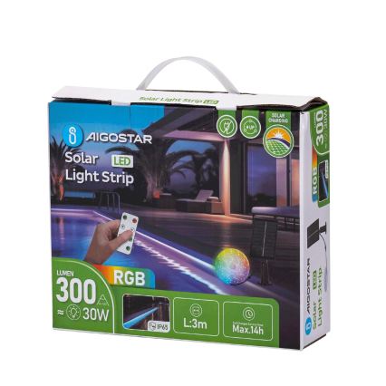 Aigostar - LED RGB Stmívatelný solární pásek LED/1,6W/3,2V 3+2m IP65 1800 mAh + dálkové ovládání