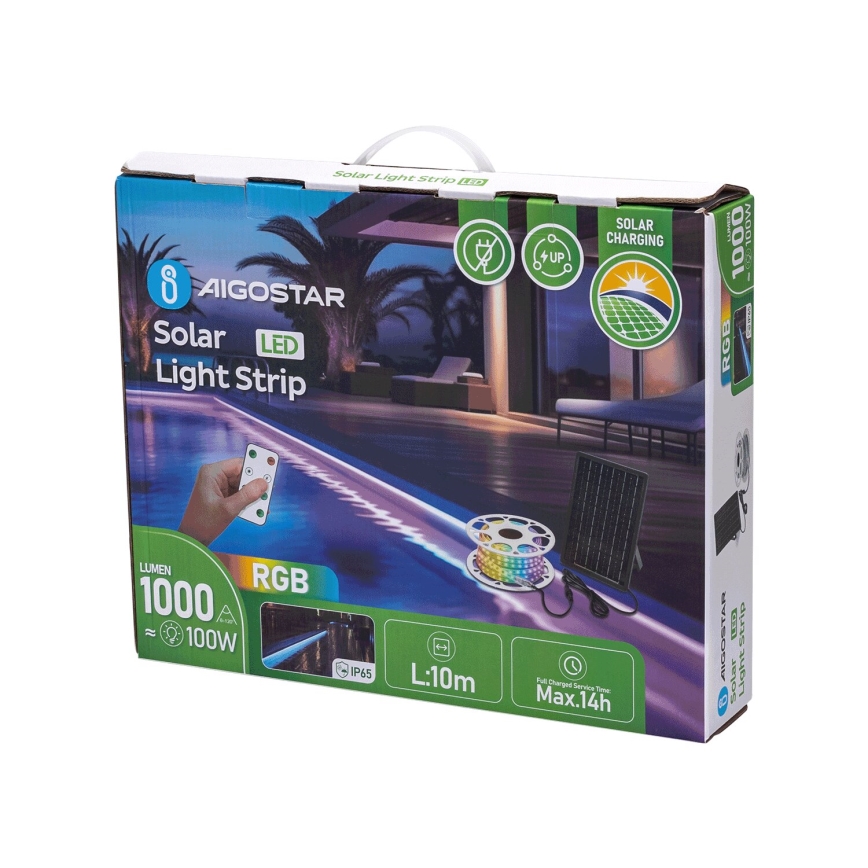 Aigostar - LED RGB Stmívatelný solární pásek LED/10W/3,2V 10 m IP65 + dálkové ovládání