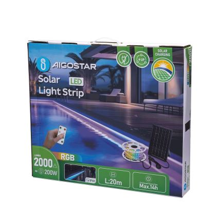 Aigostar - LED RGB Stmívatelný solární pásek LED/20W/3,2V 20 m IP65 + dálkové ovládání