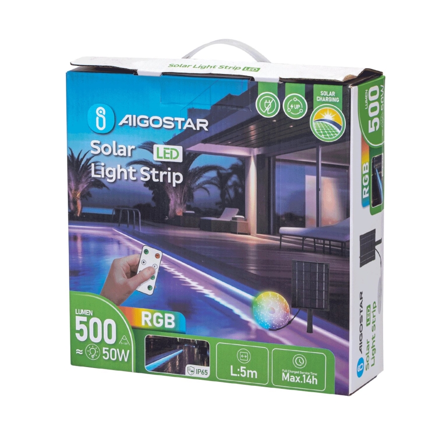 Aigostar - LED RGB Stmívatelný solární pásek LED/5W/3,2V 5+2m IP65 + dálkové ovládání