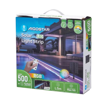 Aigostar - LED RGB Stmívatelný solární pásek LED/5W/3,2V 5+2m IP65 4000 mAh + dálkové ovládání