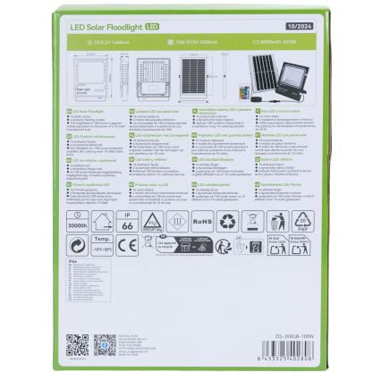Aigostar - LED RGB Stmívatelný solární reflektor LED/100W/3,2V IP66 + dálkové ovládání