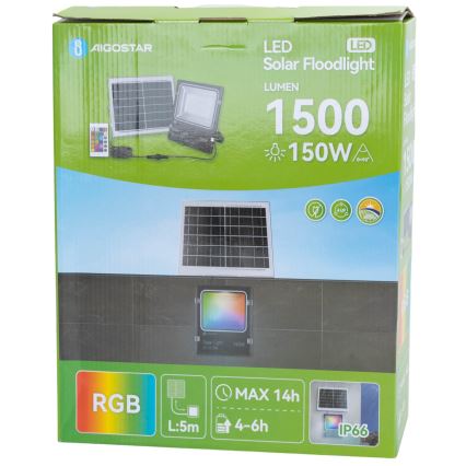 Aigostar - LED RGB Stmívatelný solární reflektor LED/150W/3,2V IP66 + dálkové ovládání