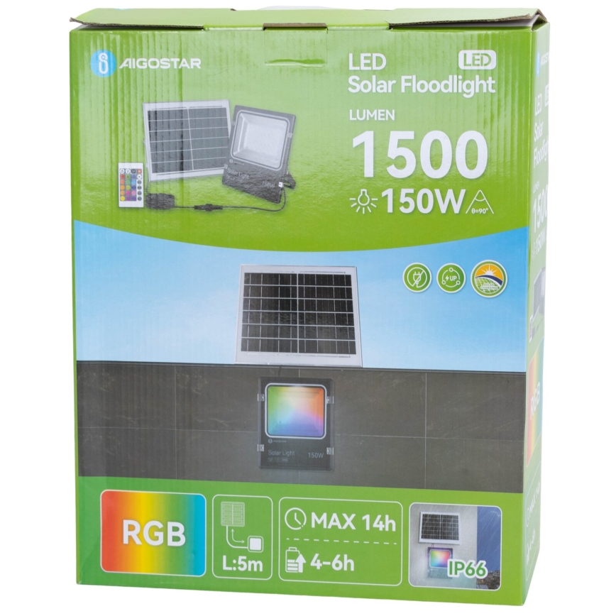 Aigostar - LED RGB Stmívatelný solární reflektor LED/150W/3,2V IP66 + dálkové ovládání