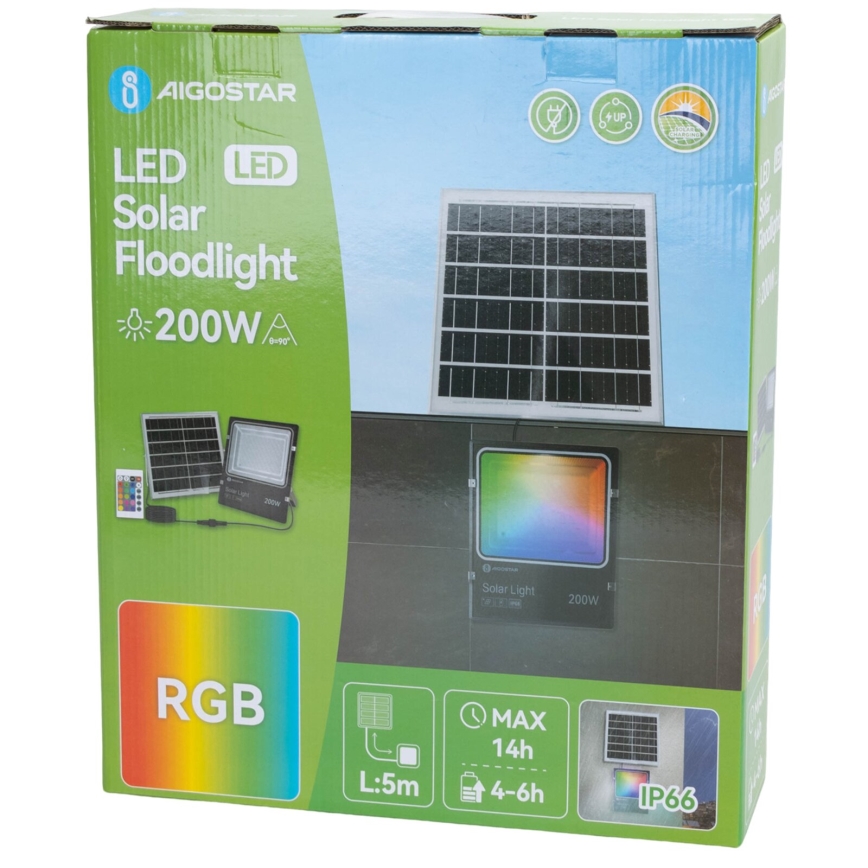 Aigostar - LED RGB Stmívatelný solární reflektor LED/200W/3,2V IP66 + dálkové ovládání