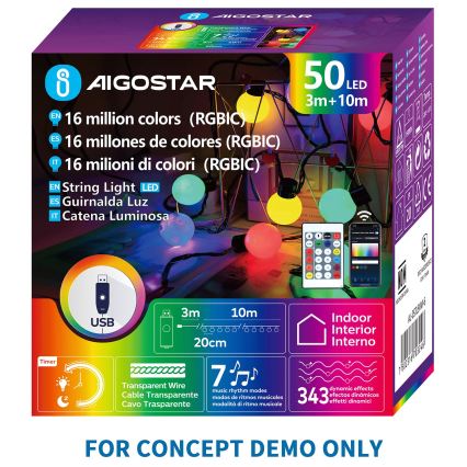 Aigostar - LED RGBIC Dekorační řetěz 25xLED/5W/USB 10 m multicolor