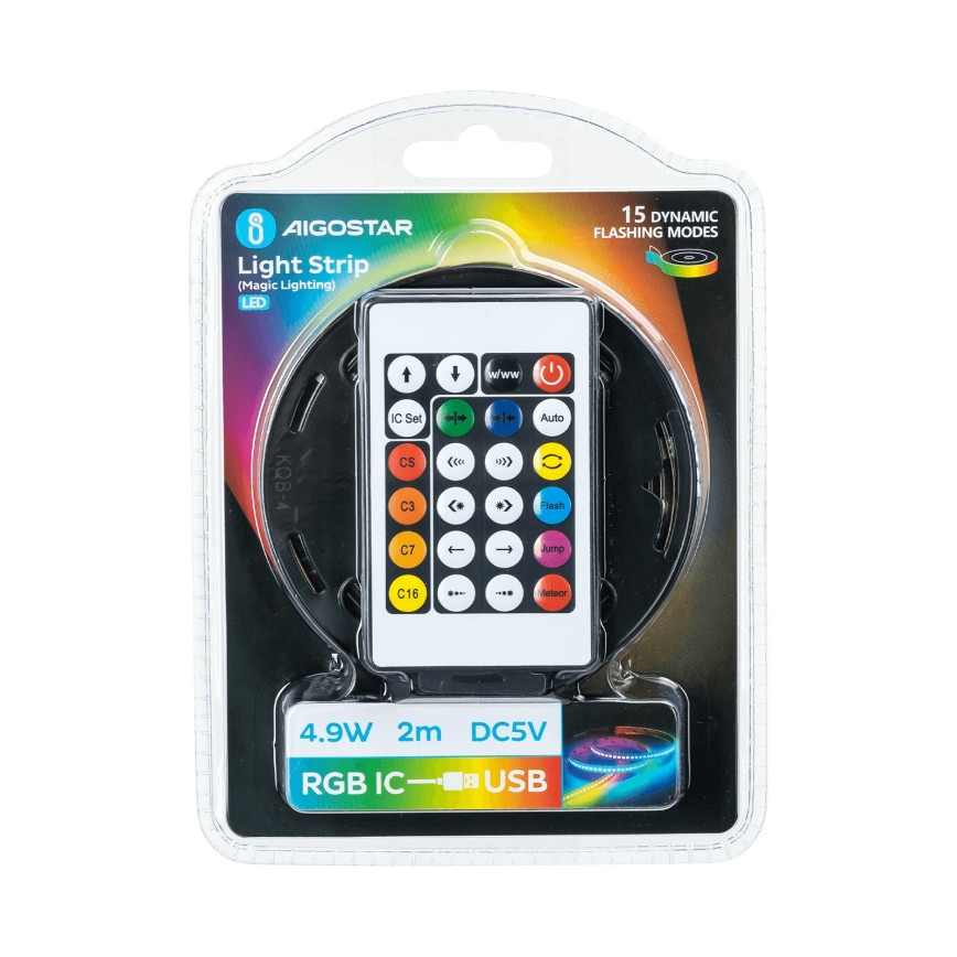 Aigostar - LED RGBIC Stmívatelný pásek 2m LED/4,9W/5V + dálkové ovládání