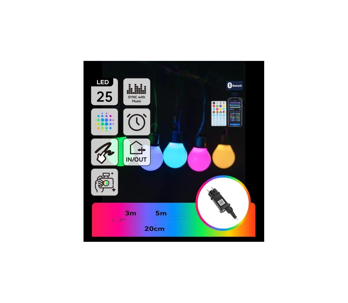 B.V.  - LED RGBICW Chytrý venkovní řetěz MESH 25xLED 5 m IP44 + DO S104033VG