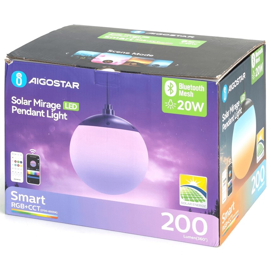 Aigostar - LED RGBW Stmívatelný solární lustr MESH LED/20W/3,7V 4000 mAh 2700K-6500K IP65 pr. 15 cm