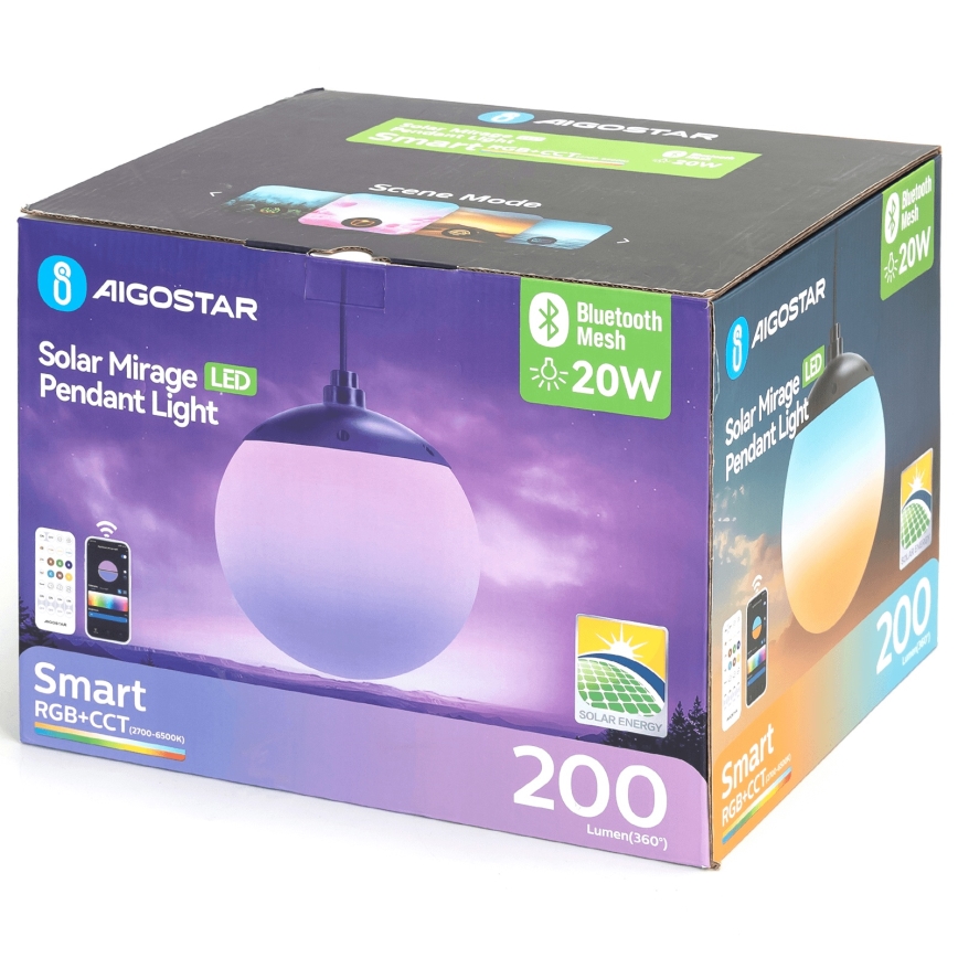 Aigostar - LED RGBW Stmívatelný solární lustr MESH LED/20W/3,7V 4000 mAh 2700K-6500K IP65 pr. 20 cm