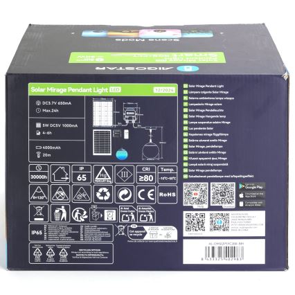 Aigostar - LED RGBW Stmívatelný solární lustr MESH LED/20W/3,7V 4000 mAh 2700K-6500K IP65 pr. 20 cm
