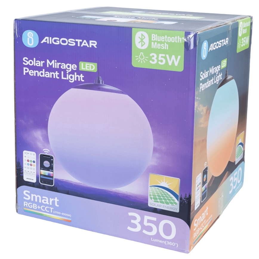 Aigostar - LED RGBW Stmívatelný solární lustr MESH LED/35W/3,7V 8000 mAh 2700K-6500K IP65 pr. 50 cm