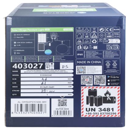 Aigostar - LED RGBW Stmívatelný solární lustr MESH LED/35W/3,7V 8000 mAh 2700K-6500K IP65 pr. 50 cm