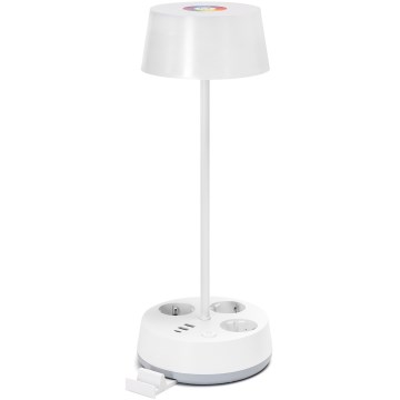 Aigostar - LED RGBW Stmívatelná stolní lampa se zásuvkami a USB LED/4,6W/230V 3000/4000/6500K bílá