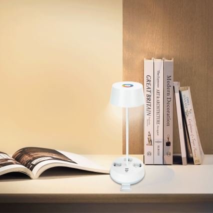 Aigostar - LED RGBW Stmívatelná stolní lampa se zásuvkami a USB LED/4,6W/230V 3000/4000/6500K bílá