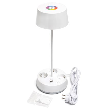 Aigostar - LED RGBW Stmívatelná stolní lampa se zásuvkami a USB LED/4,6W/230V 3000/4000/6500K bílá