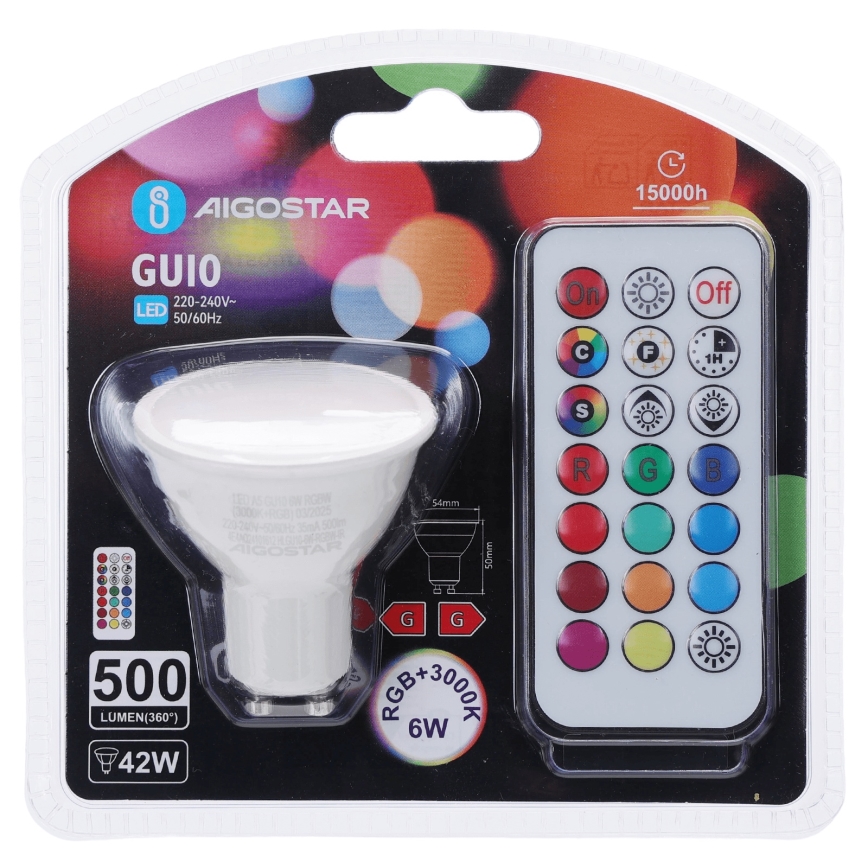 Aigostar - LED RGBW Stmívatelná žárovka GU10/6W/230V 3000K + dálkové ovládání