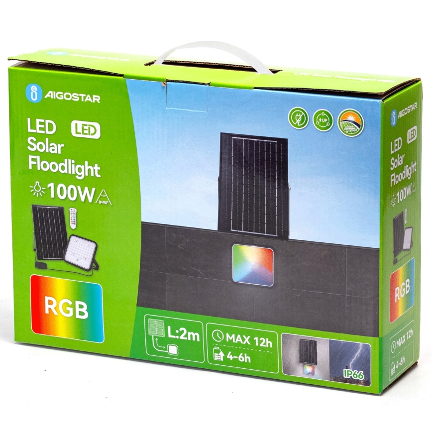 Aigostar - LED RGBW Stmívatelný solární reflektor LED/100W/3,4V IP66 + dálkové ovládání