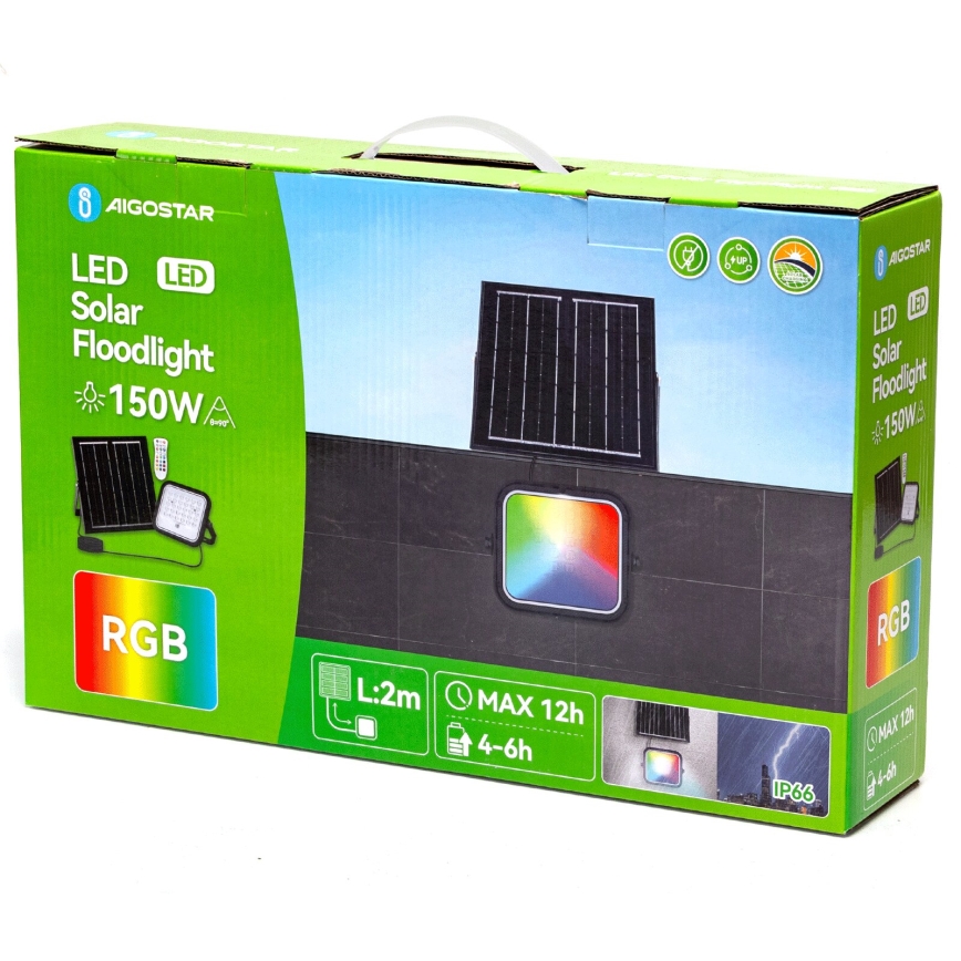 Aigostar - LED RGBW Stmívatelný solární reflektor LED/150W/3,4V IP66 + dálkové ovládání