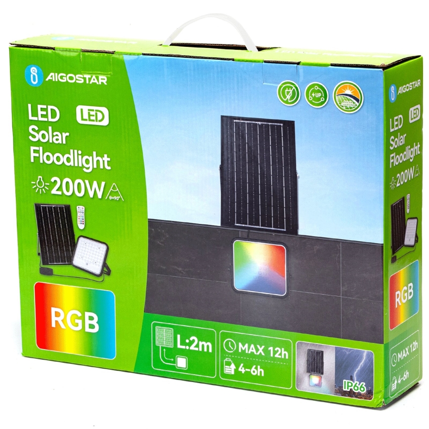 Aigostar - LED RGBW Stmívatelný solární reflektor LED/200W/3,4V IP66 + dálkové ovládání