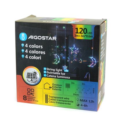 Aigostar - LED Solární  řetěz 120xLED/8 funkcí 3x0,6 m 500 mAh IP65 multicolor
