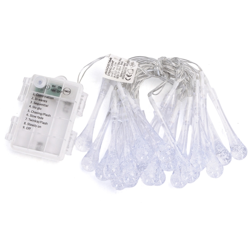 Aigostar - LED Venkovní  řetěz 25xLED/8 funkcí 3xAA 2,5m IP44 multicolor kapky