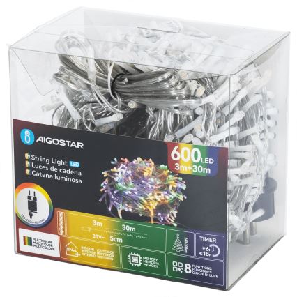 Aigostar - LED Venkovní  řetěz 600xLED/8 funkcí 30m IP44 multicolor