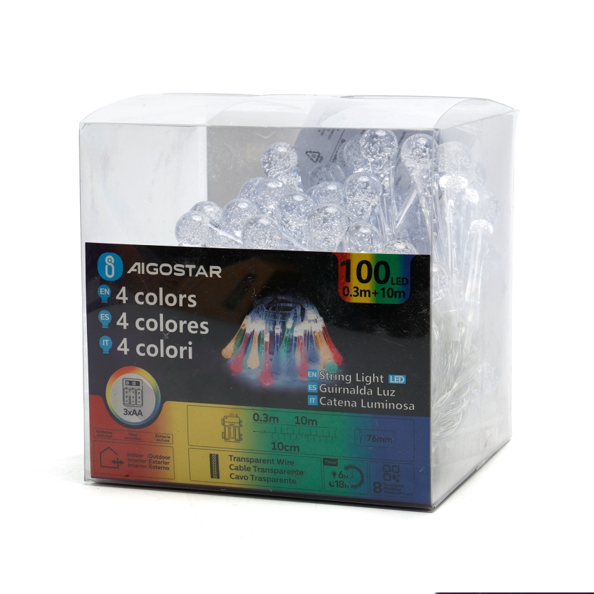 Aigostar - LED Venkovní vánoční řetěz 100xLED/8 funkcí 3xAA 10m IP44 multicolor kapky