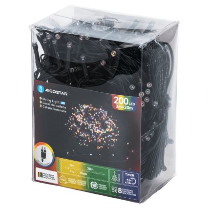 Aigostar - LED Venkovní vánoční řetěz 200xLED/8 funkcí 20m IP44 multicolor
