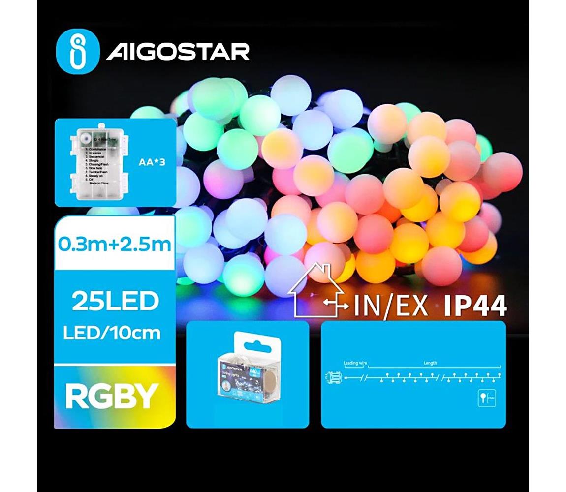 Aigostar B.V. Aigostar - LED RGBY Venkovní vánoční řetěz 25xLED/3xAA/8 funkcí 2,8 m IP44 AI1154