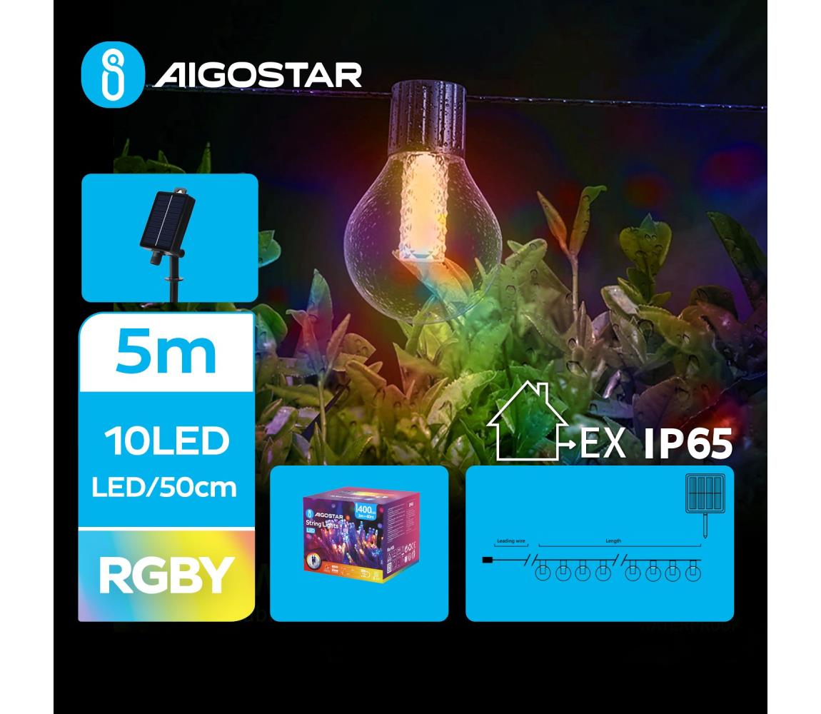Aigostar B.V. Aigostar - LED Solární dekorační řetěz 10xLED/8 funkcí 5,5m IP65 multicolor AI0959