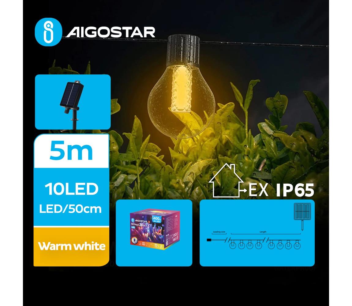 Aigostar B.V. Aigostar - LED Solární dekorační řetěz 10xLED/8 funkcí 5,5m IP65 teplá bílá AI0958