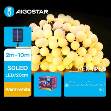 Aigostar - LED Solární dekorační řetěz 50xLED/8 funkcí 12m 800 mAh IP65 teplá bílá