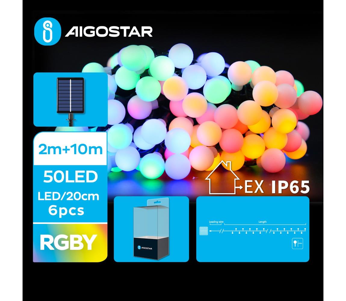 Aigostar B.V. Aigostar - LED Solární dekorační řetěz 50xLED/8 funkcí 12m IP65 multicolor AI0428