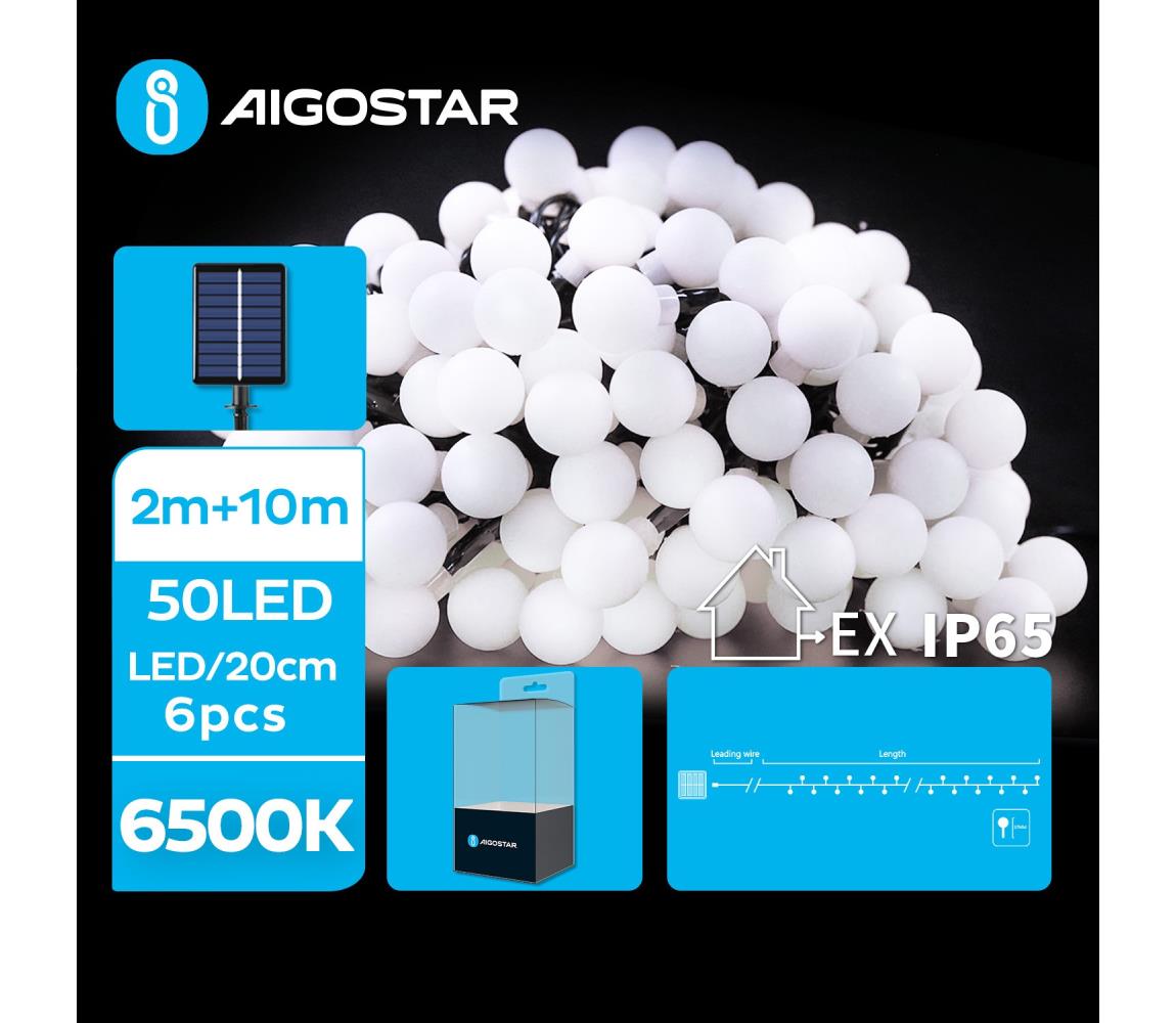 Aigostar B.V. Aigostar - LED Solární dekorační řetěz 50xLED/8 funkcí 12m IP65 studená bílá AI0427