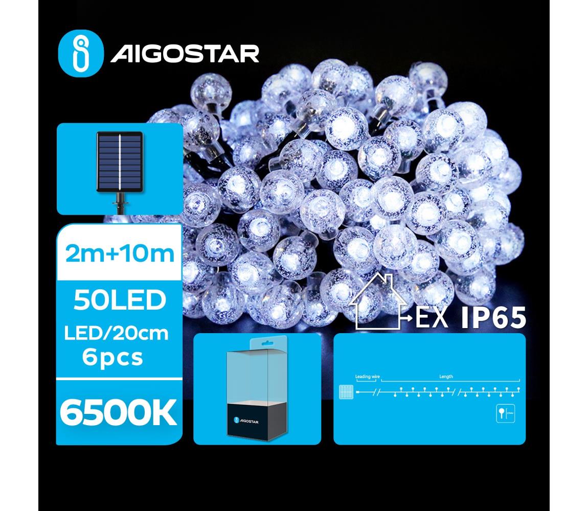 Aigostar B.V. Aigostar - LED Solární dekorační řetěz 50xLED/8 funkcí 12m IP65 studená bílá AI0430