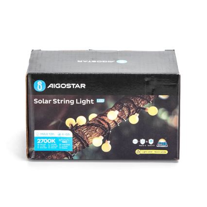 Aigostar - LED Solární dekorační řetěz 50xLED/8 funkcí 12m IP65 800 mAh teplá bílá