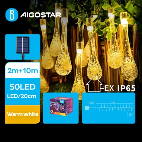 Aigostar - LED Solární dekorační řetěz 50xLED/8 funkcí 12m IP65 teplá bílá