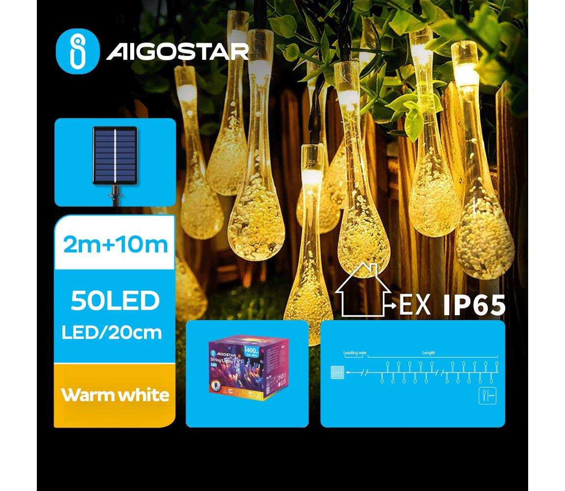 Aigostar B.V. Aigostar - LED Solární dekorační řetěz 50xLED/8 funkcí 12m IP65 teplá bílá AI0411