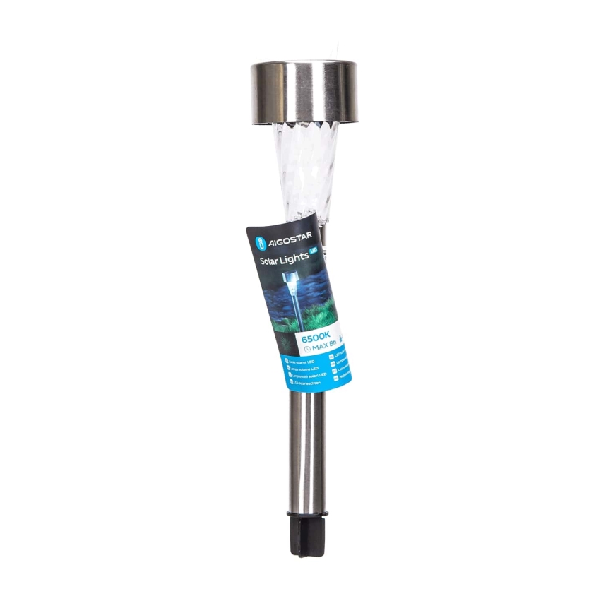 Aigostar - LED Solární lampa LED/0,006W/1,2V 40 mAh 29,5 cm matný chrom 6500K IP44