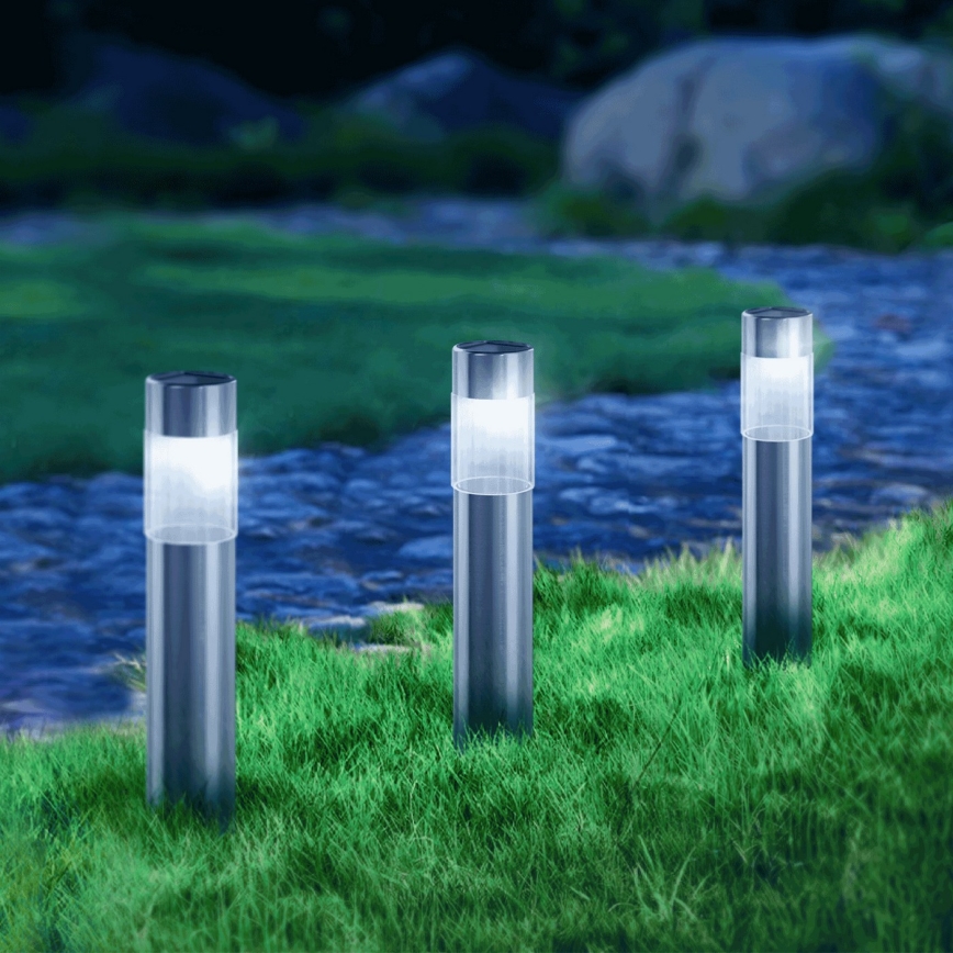 Aigostar - LED Solární lampa LED/0,006W/1,2V 31,5 cm 100 mAh matný chrom 6500K IP44