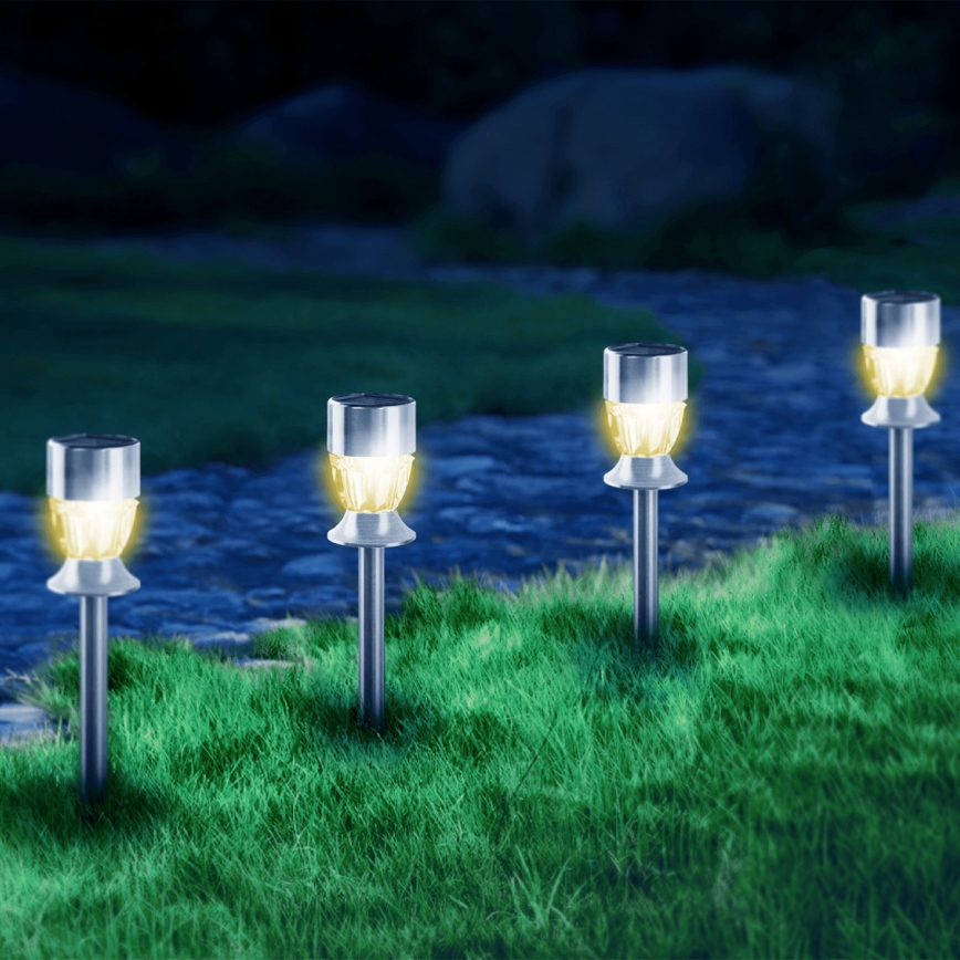 Aigostar - LED Solární lampa LED/0,006W/1,2V 35,5cm matný chrom 2700K IP44 100 mAh