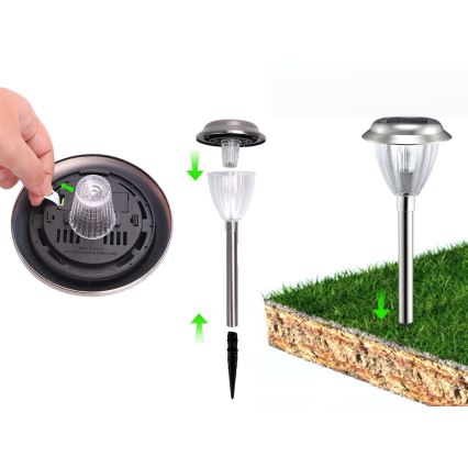 Aigostar - LED Solární lampa LED/0,08W/2V 30,4 cm 200 mAh 6500K IP44 matný chrom