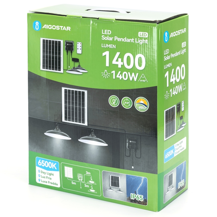 Aigostar - LED Solární lustr 2xLED/70W/12V 12000 mAh 6500K pr. 23,5 cm + dálkové ovládání