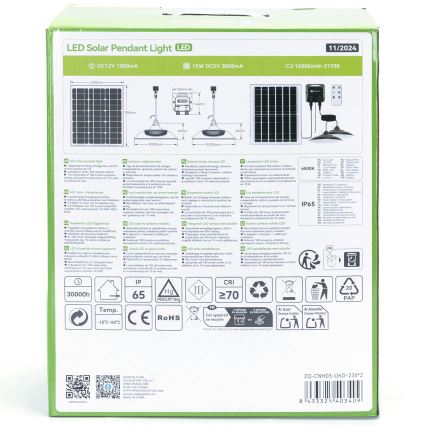 Aigostar - LED Solární lustr 2xLED/70W/12V 12000 mAh 6500K pr. 23,5 cm + dálkové ovládání