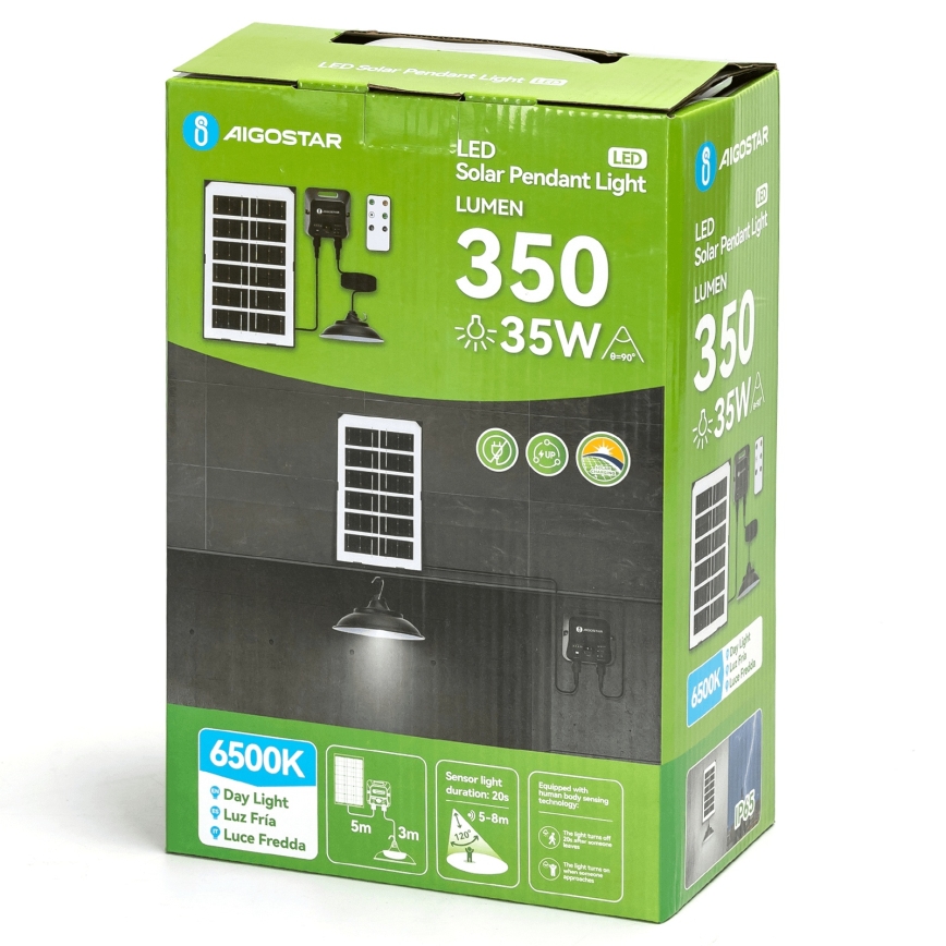 Aigostar - LED Solární lustr se senzorem LED/35W/12V 3000 mAh 6500K pr. 15 cm + dálkové ovládání