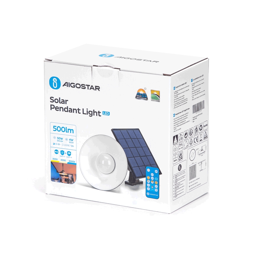 Aigostar - LED Stmívatelný solární lustr na lanku LED/3,2V 3000K/4000K/6500K 5000 mAh IP65 + dálkové ovládání