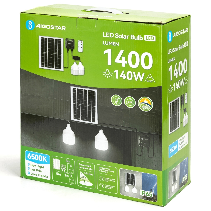 Aigostar - LED Solární lustr se senzorem 2xLED/70W/12V 12000 mAh 6500K pr. 12 cm + dálkové ovládání