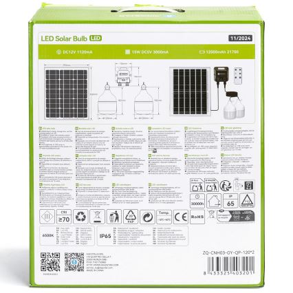 Aigostar - LED Solární lustr se senzorem 2xLED/70W/12V 12000 mAh 6500K pr. 12 cm + dálkové ovládání